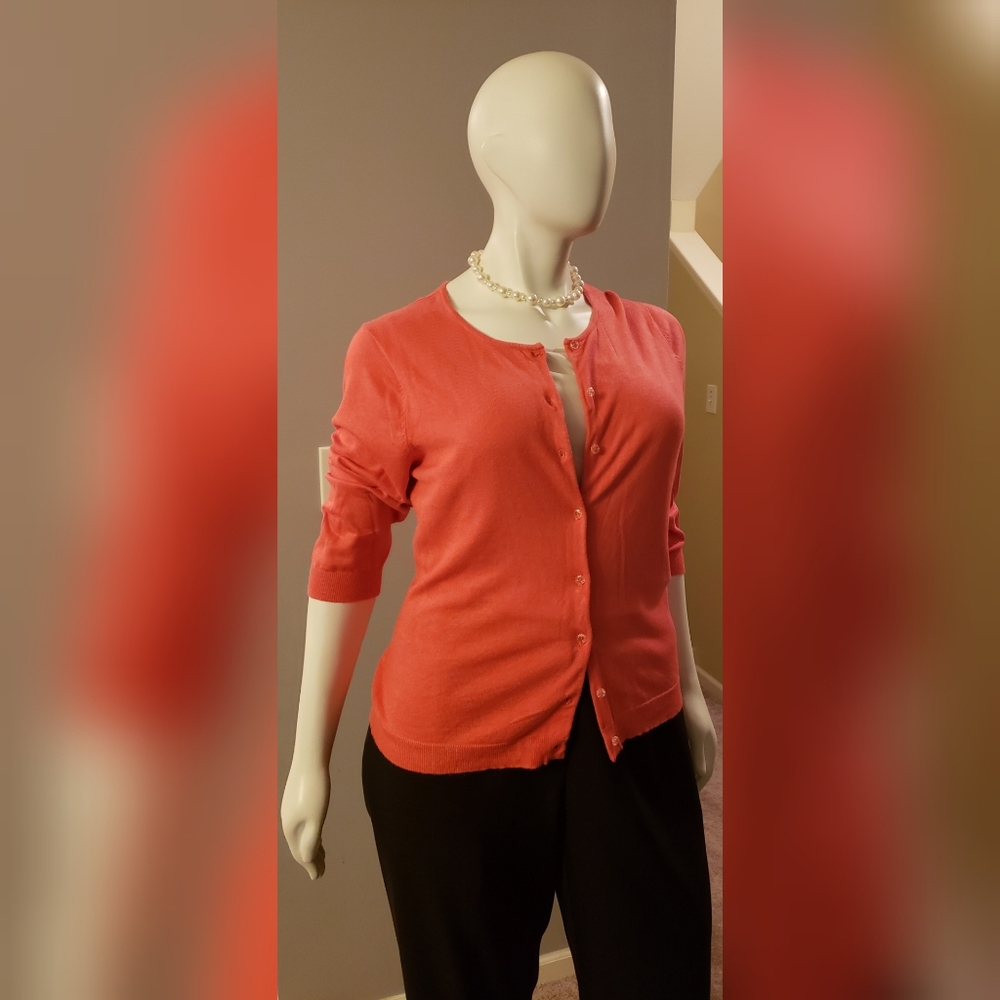 Long Sleeved Coral Colored Button Down Cardigan